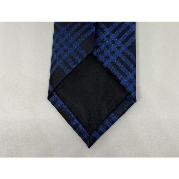 J Ferrar Men's Tie Slim,Skinny Necktie Blue And Black Plaid Blue Metallic Design - Picture 10 of 10